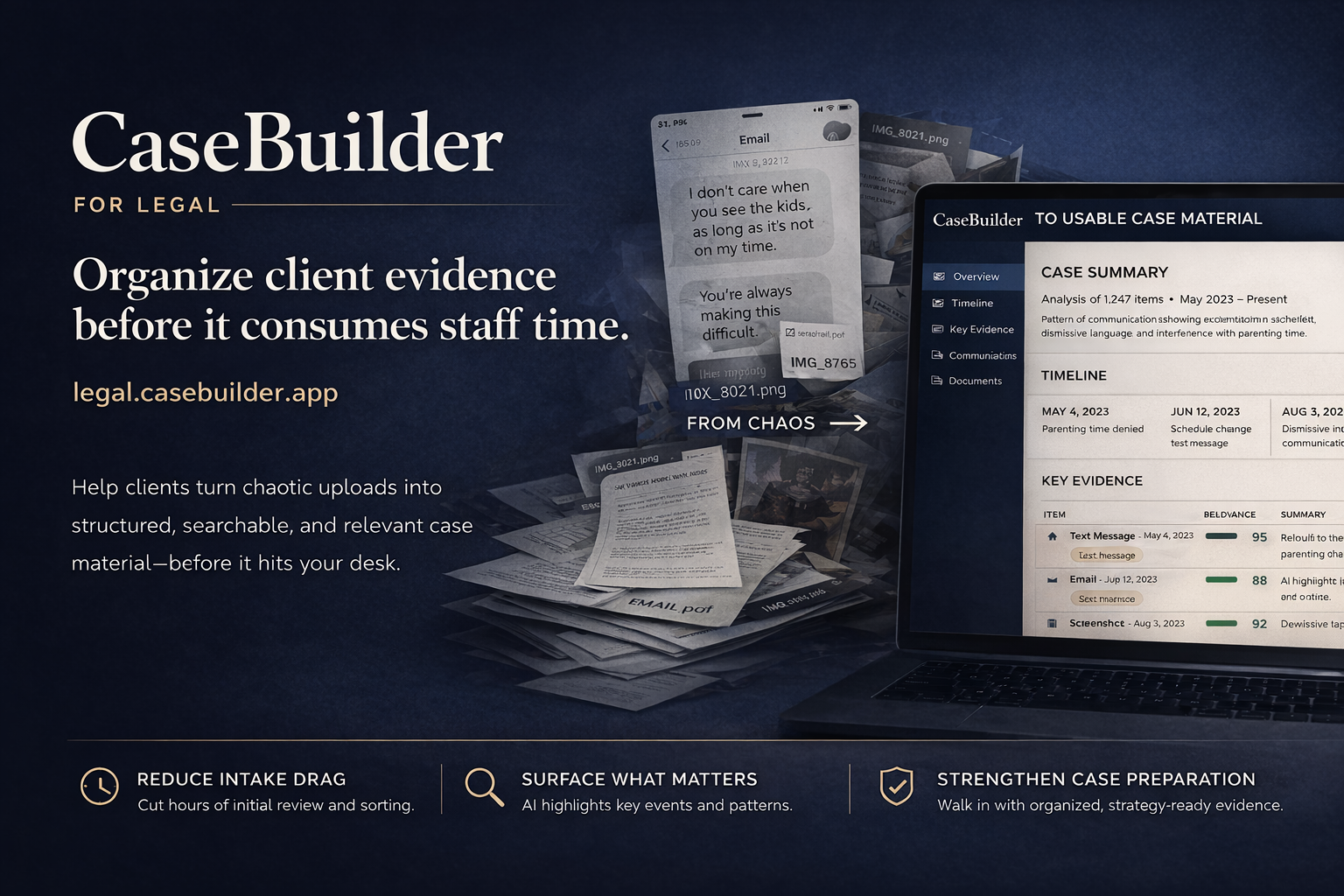 CaseBuilder — Evidence triage before eDiscovery.